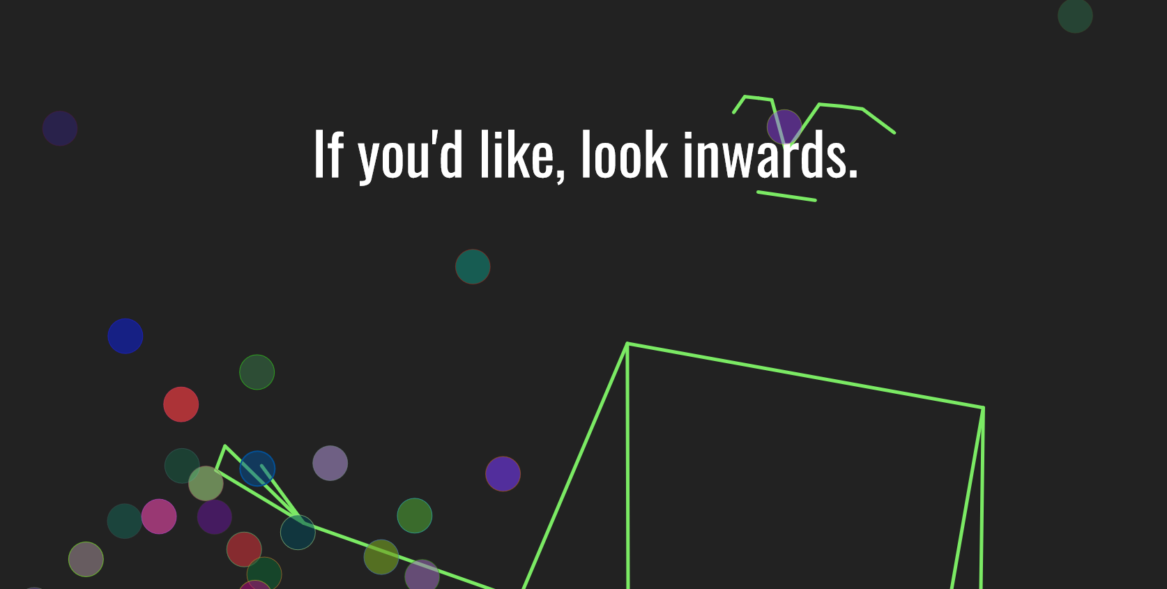 A green stick figure explores sparkling targets.